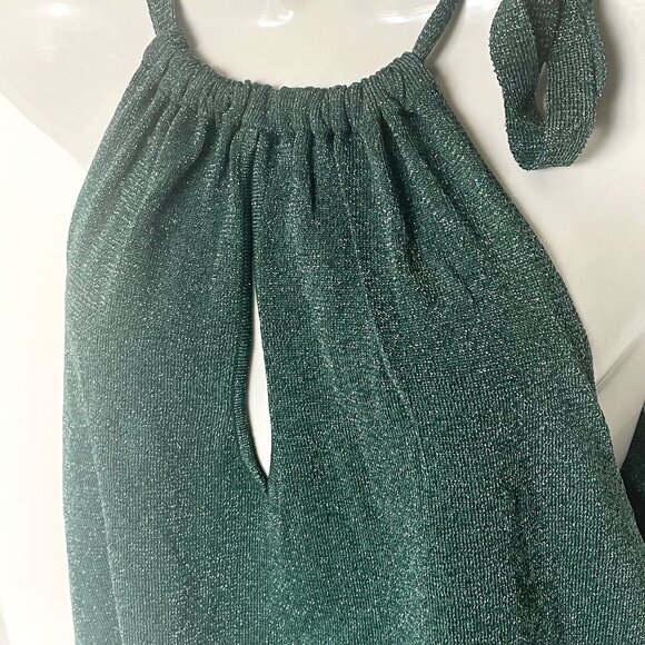 Pinko Valdemoro Lurex Knit Halter Top Green Metallic Sleeveless S - Picture 3 of 12